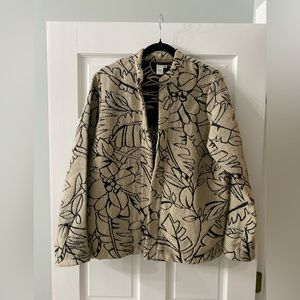 Alexis & Avery Shirt jacket Black Tan Leaf Pattern